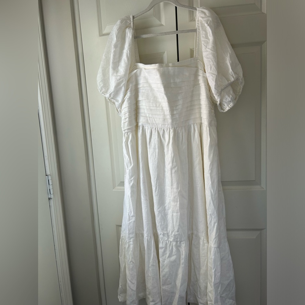 Abercrombie Emerson Linen Blend Puff Sleeve Midi Dress NWT
